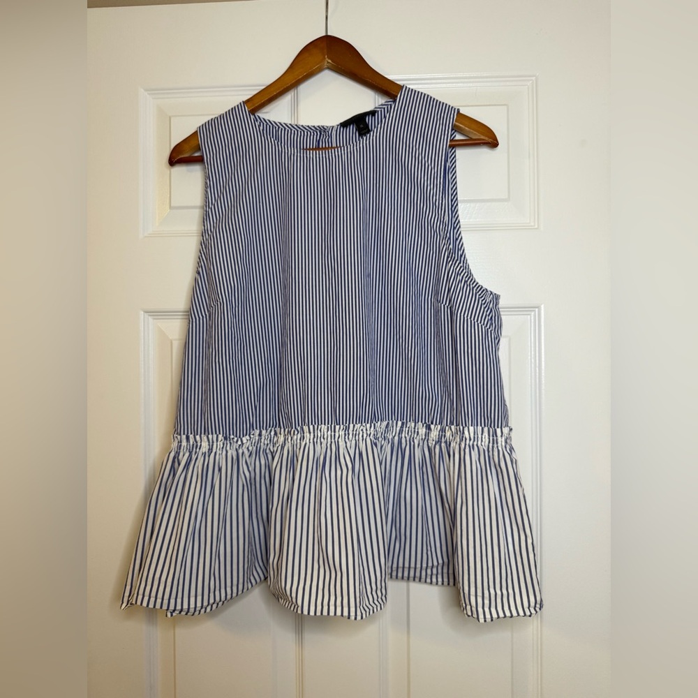 J.Crew - Striped Sleeveless Top - Blue and White -XL